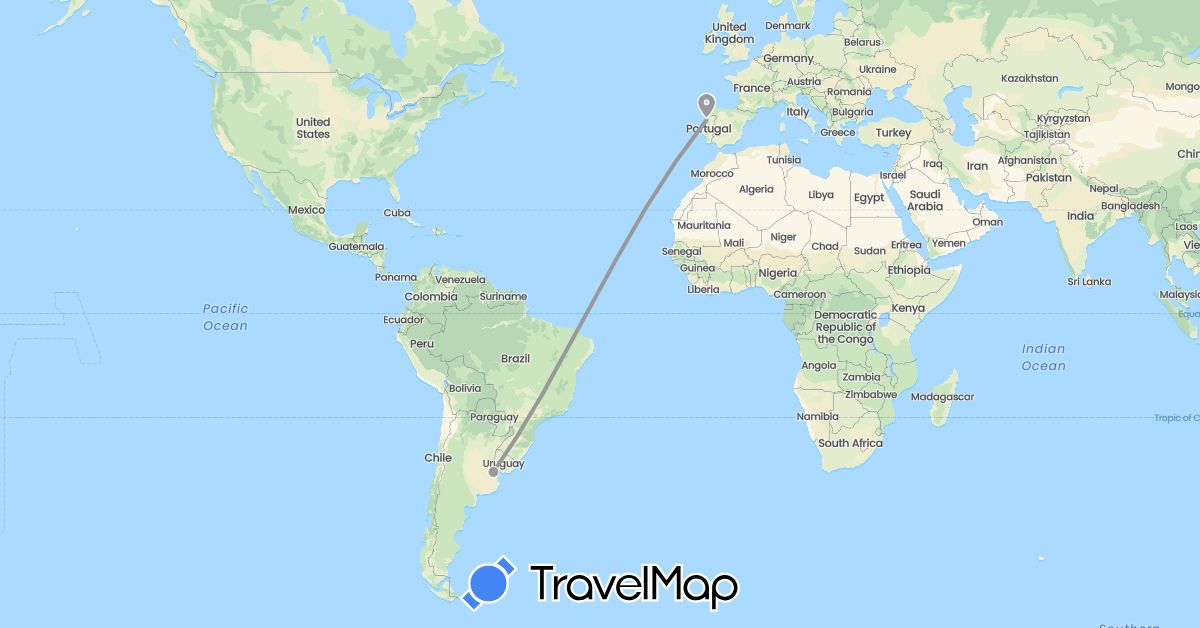 TravelMap itinerary: driving, plane in Argentina, Portugal (Europe, South America)